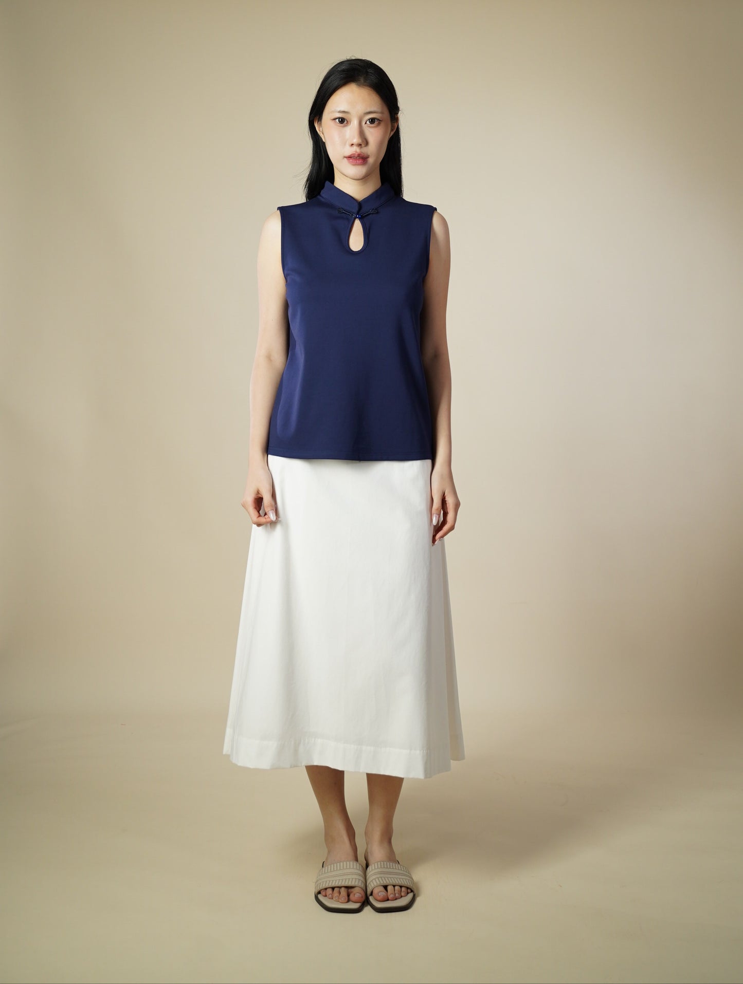 Mandarin Collar Sleeveless Top