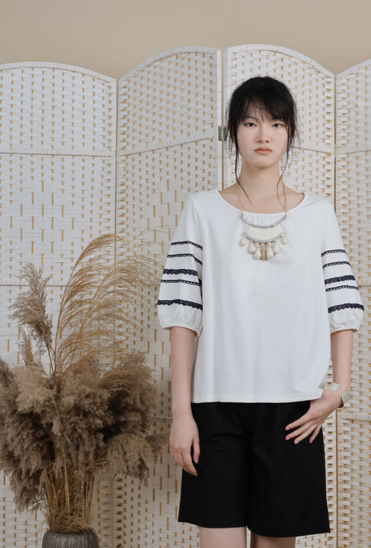 Lantern Sleeve Blouse With Trimmings