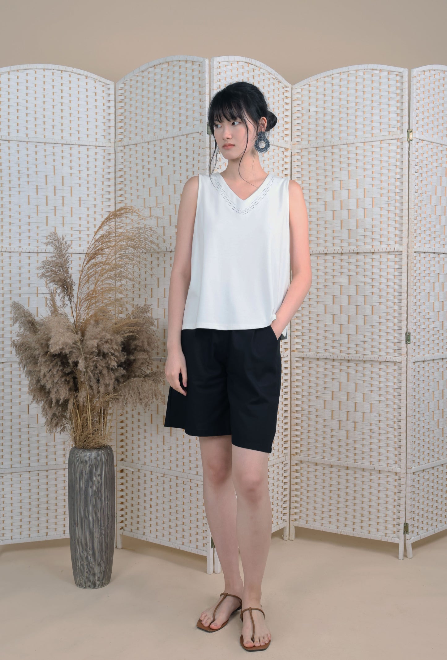 V Neck Blouse With Iron On Crystal