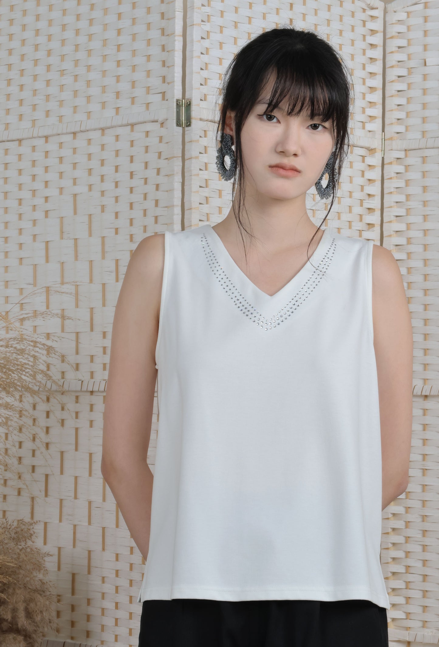V Neck Blouse With Iron On Crystal
