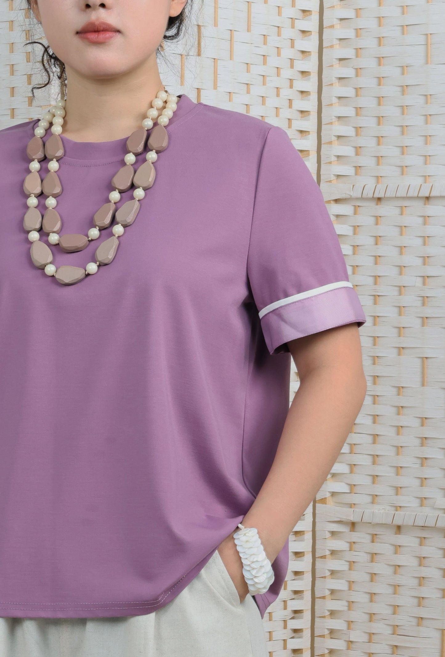 Short Sleeves Blouse With Ribbon Trims