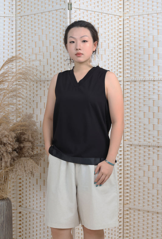 V Neck Top With Ribbon Trims