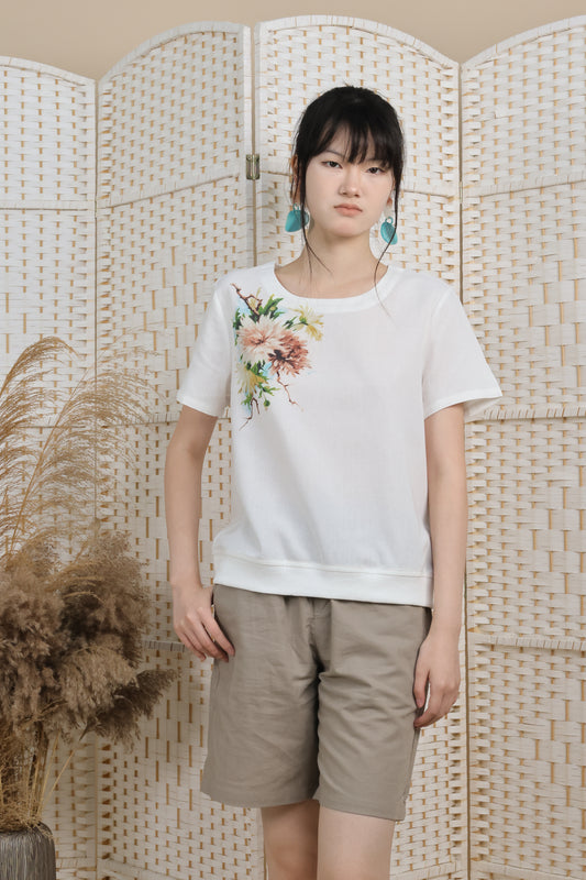 Floral Printed Blouse With Rib Hemline