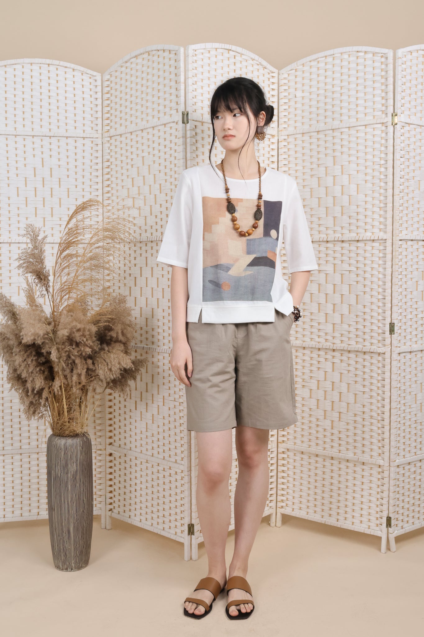 3/4 Sleeves Blouse With Rib