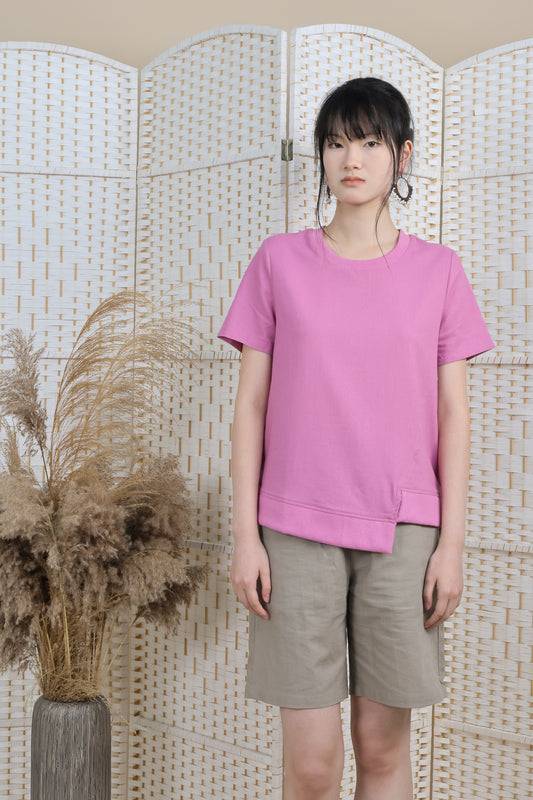 Asymmetrical Hemline Blouse With Rib