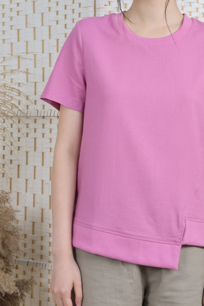 Asymmetrical Hemline Blouse With Rib
