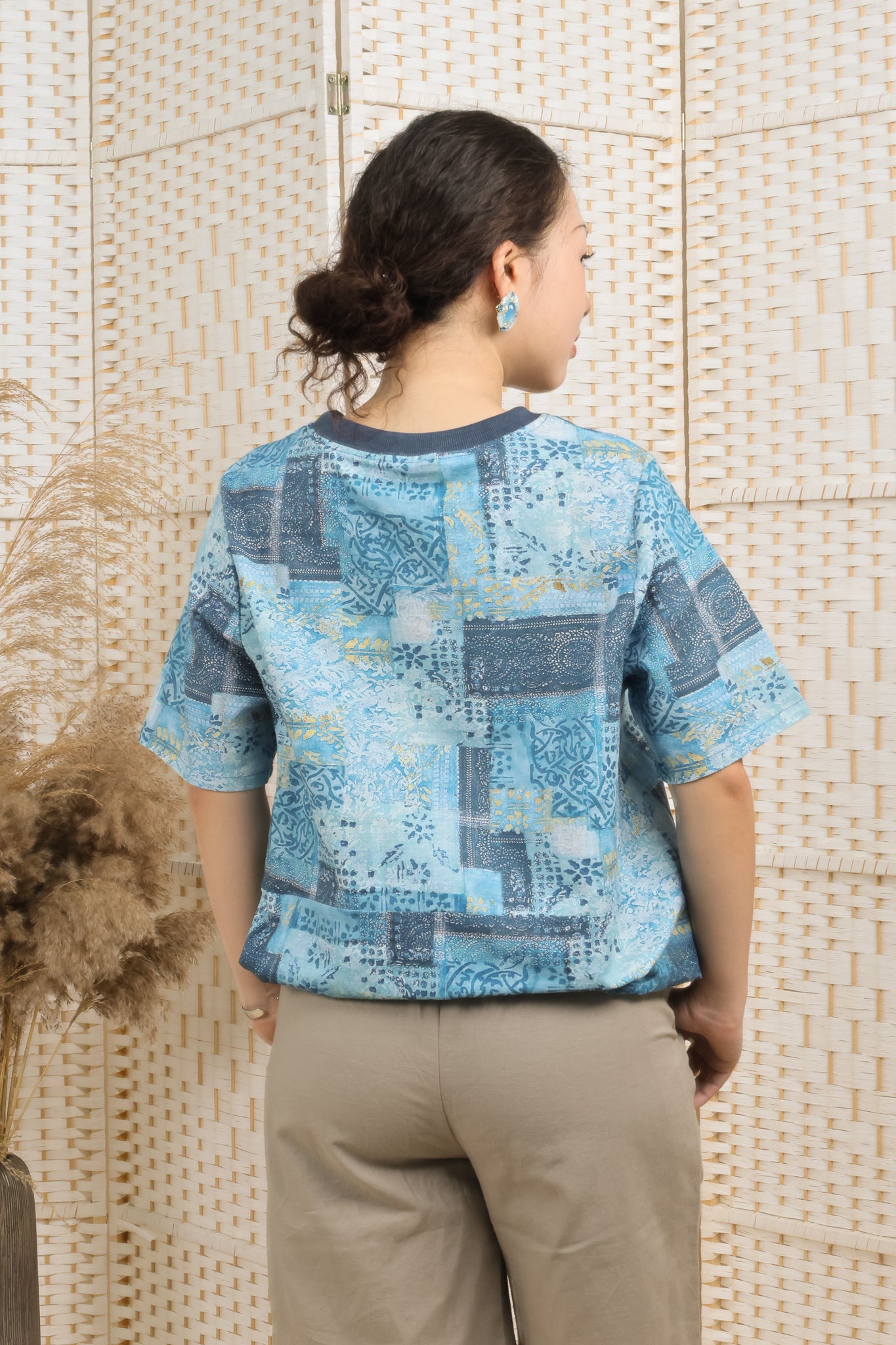 Printed Blouse With Elastic Hem