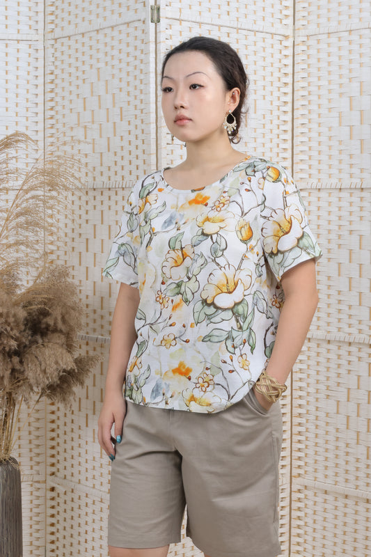 Big Foral Printed Linen Blouse