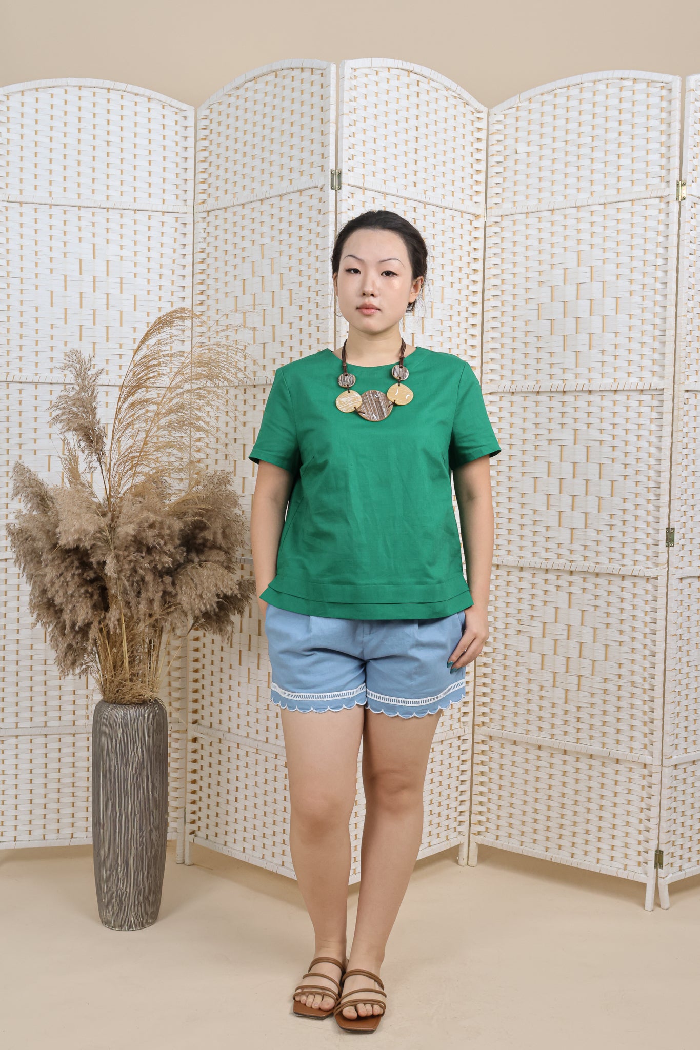 Essential Linen Blouse With Pleated Hem