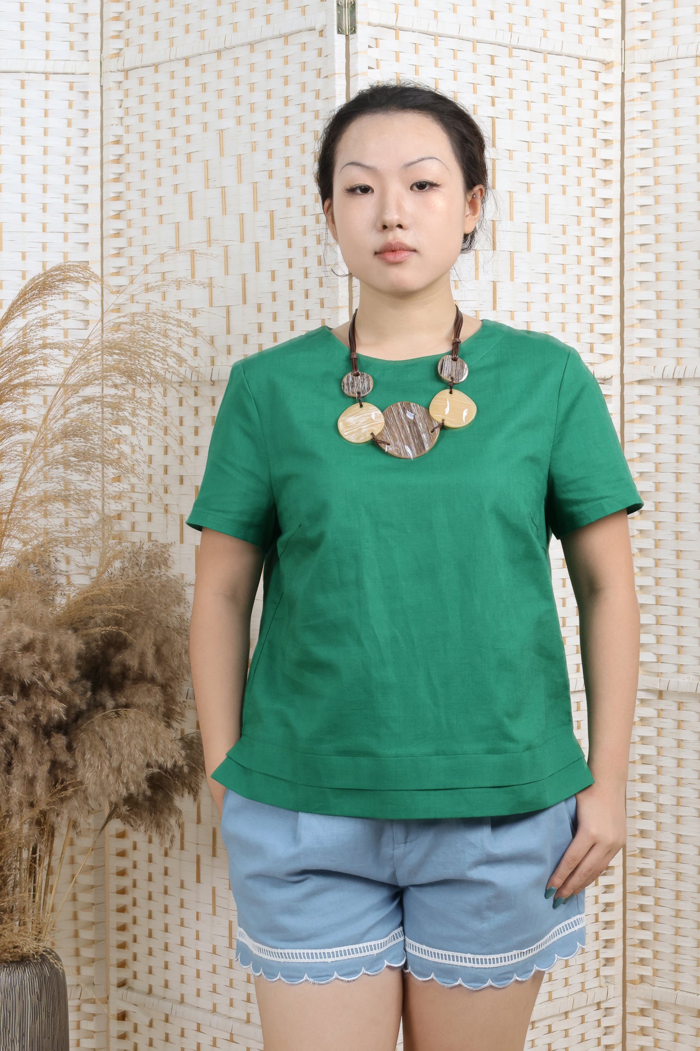 Essential Linen Blouse With Pleated Hem
