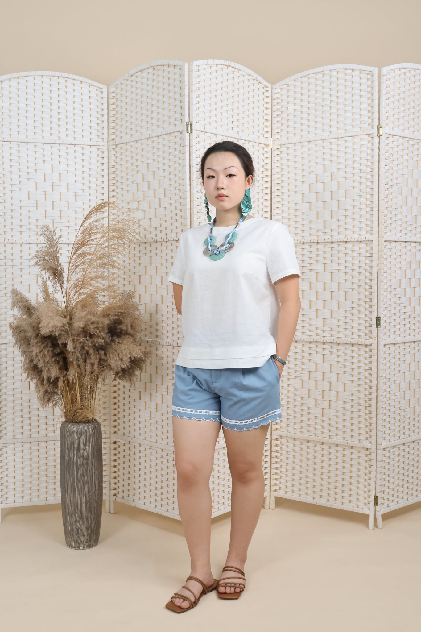 Essential Linen Blouse With Pleated Hem