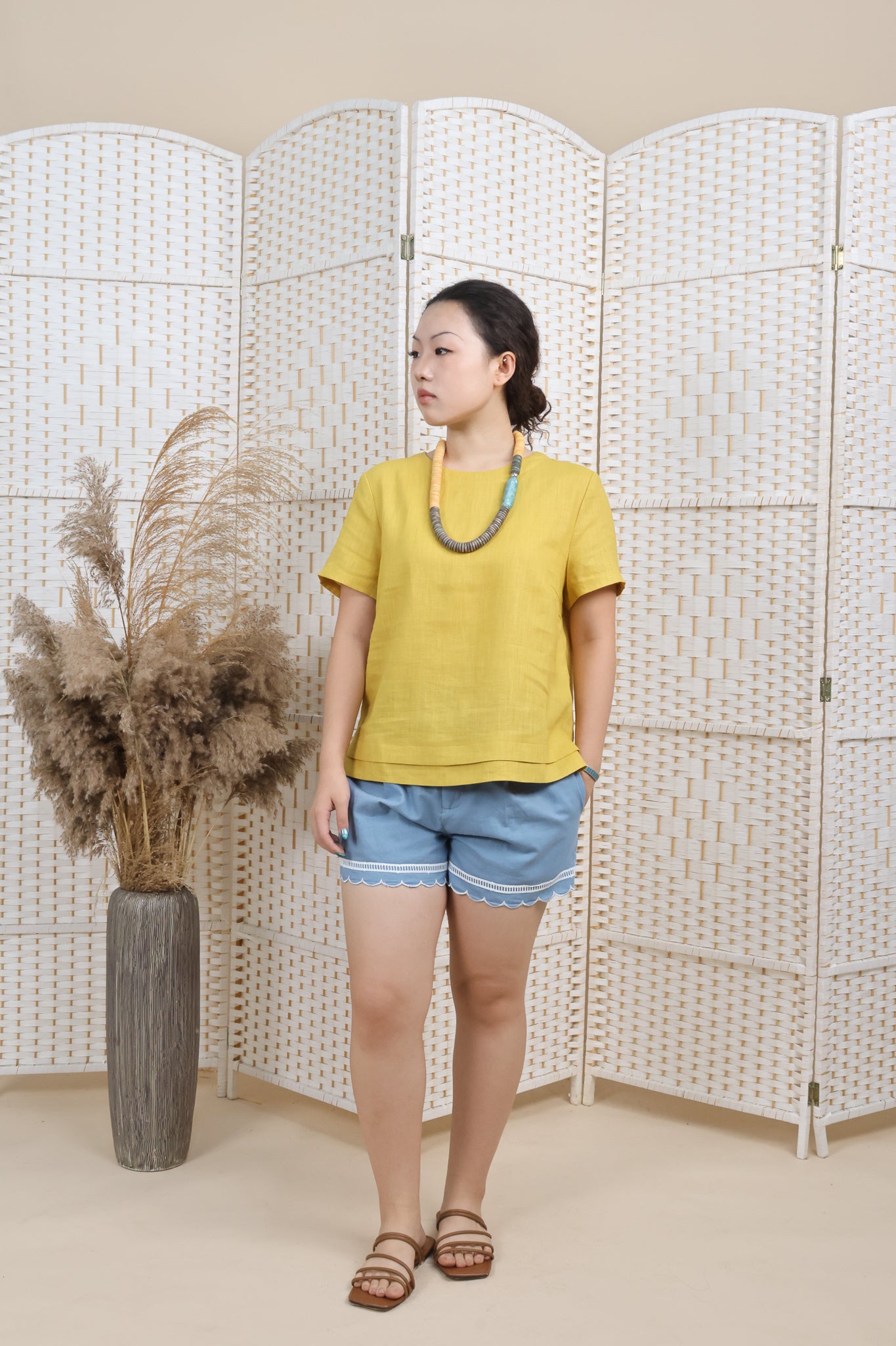 Essential Linen Blouse With Pleated Hem