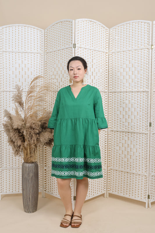 Embroidered Layered Linen Dress