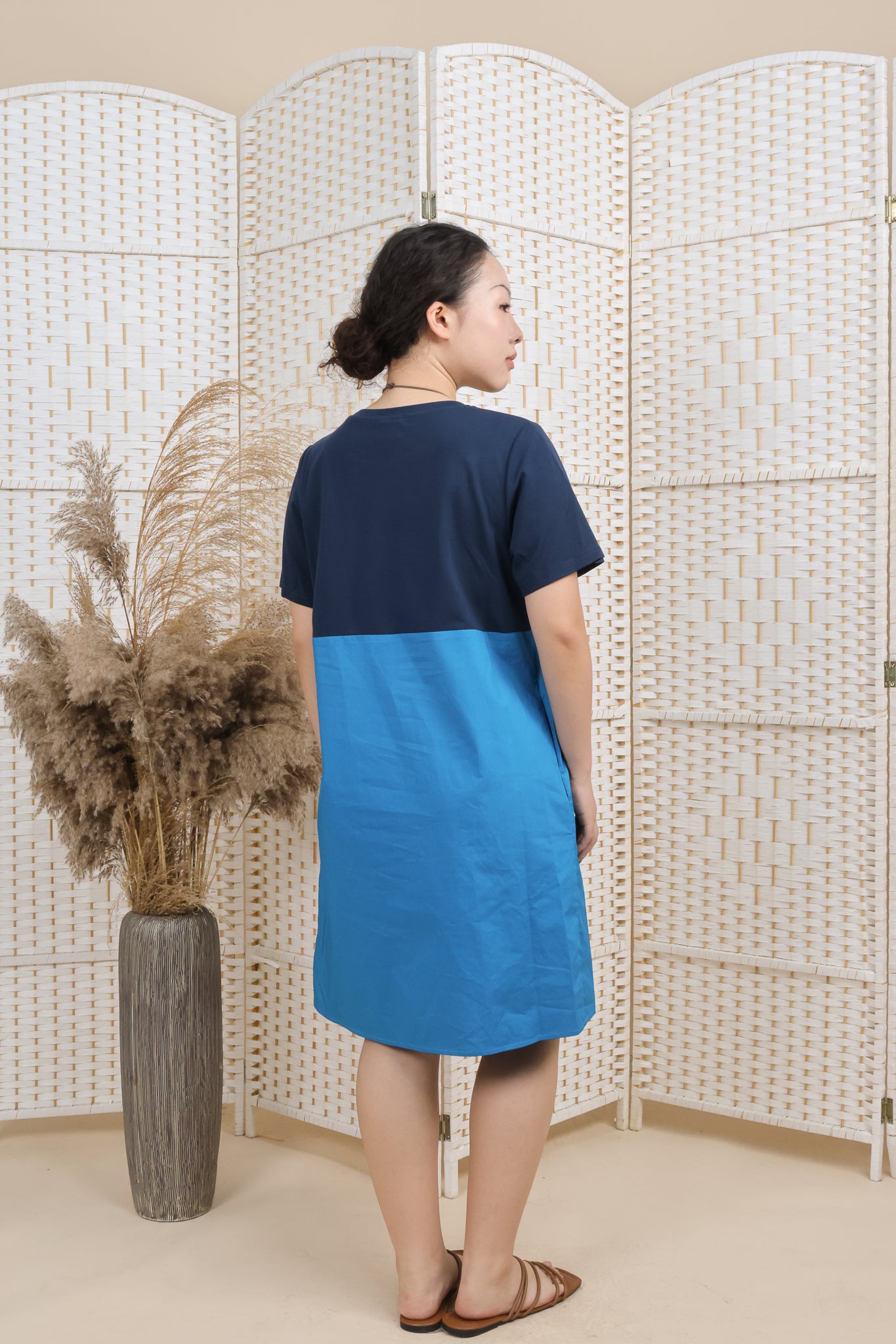 Contrast Fabric Overlapping Dress