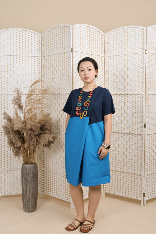 Contrast Fabric Overlapping Dress