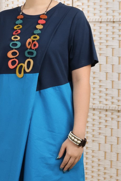 Contrast Fabric Overlapping Dress