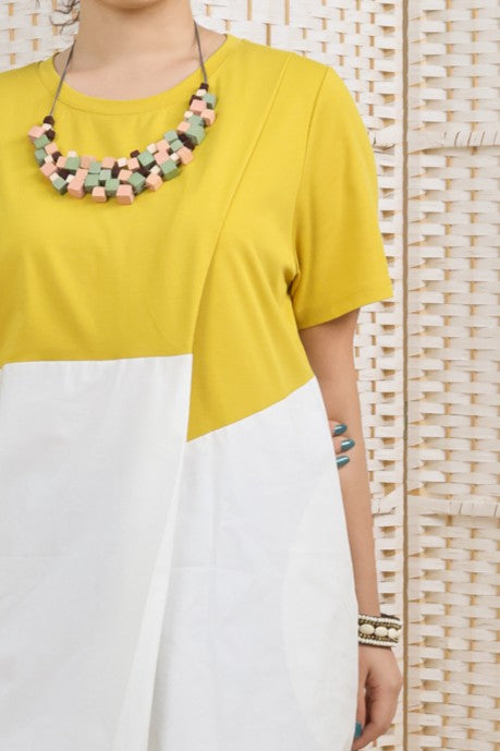 Contrast Fabric Overlapping Dress