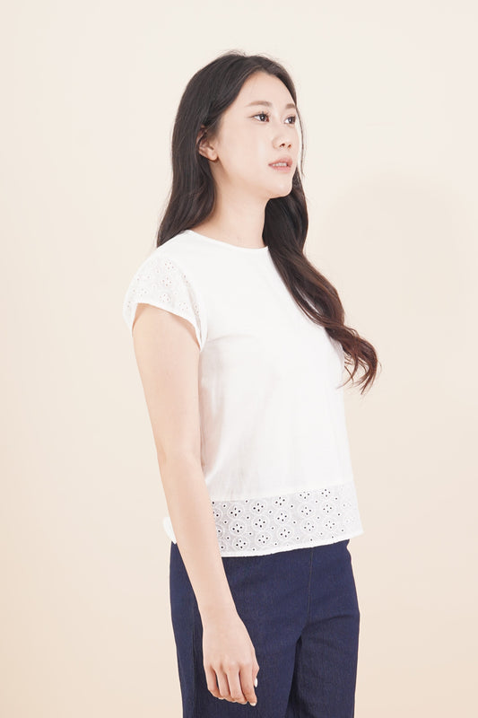 Capped Sleeve Eyelet Top