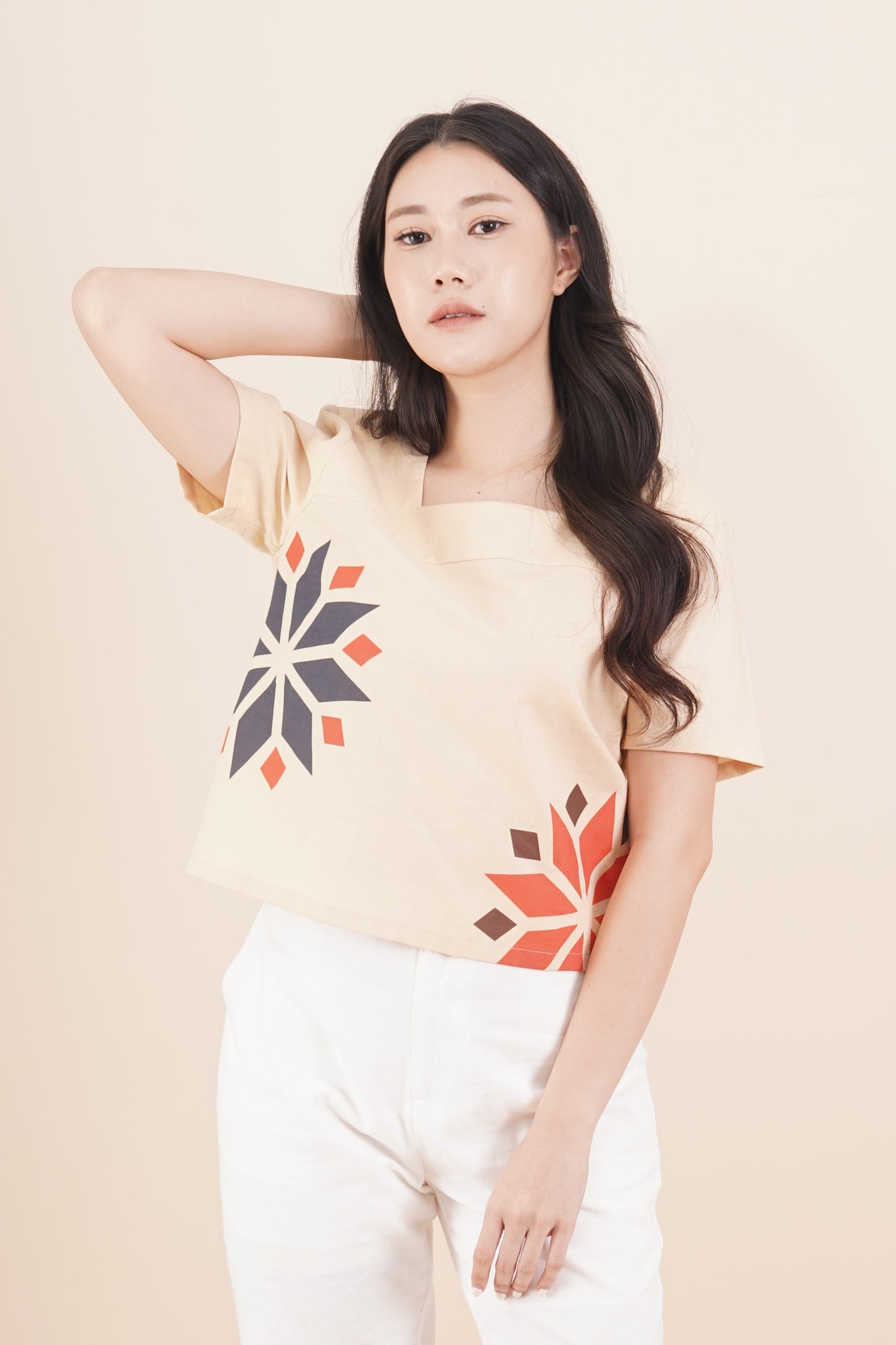 Printed Square Neck Short Sleeve Top