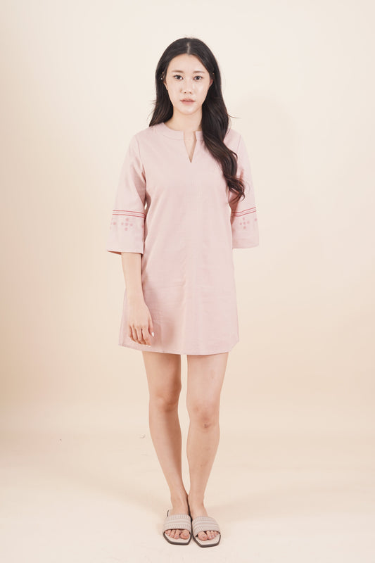 Embroidered 3/4 Sleeve Short Dress