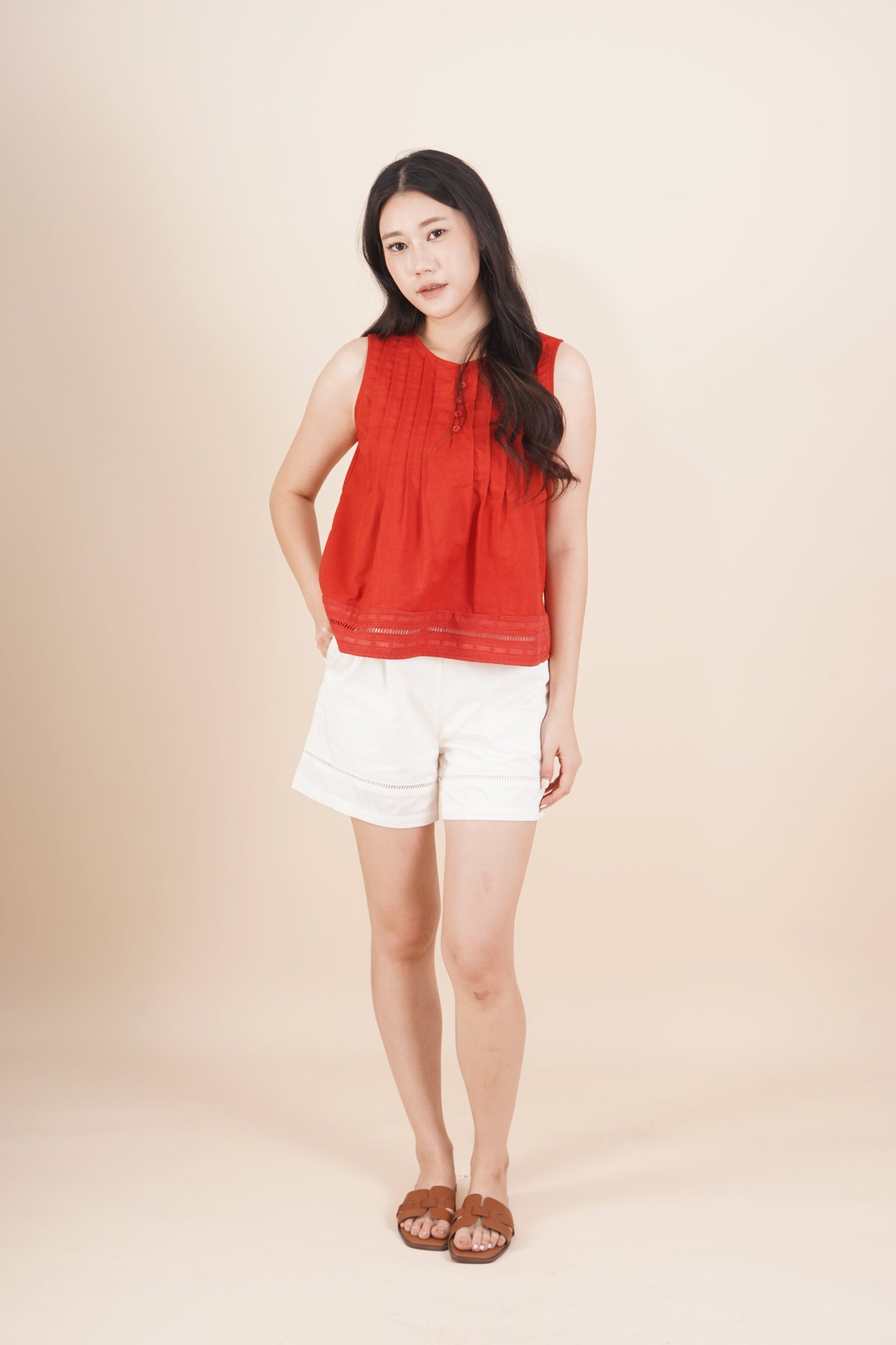 Button Pleated Sleeveless Top