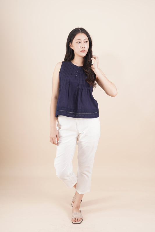 Button Pleated Sleeveless Top
