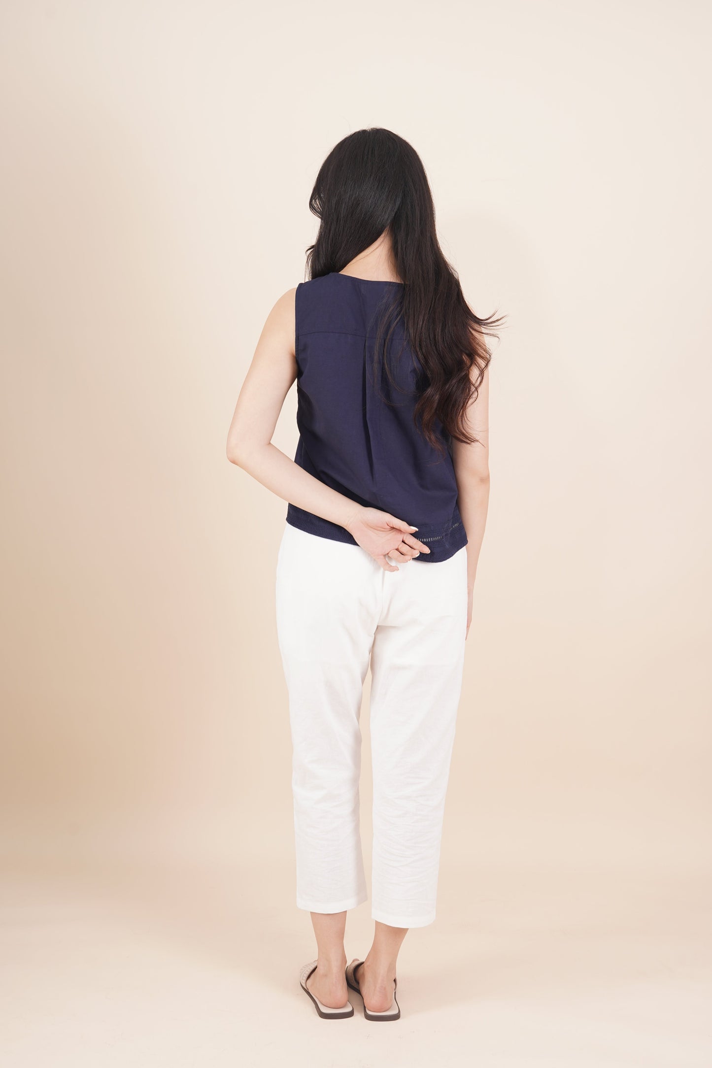 Button Pleated Sleeveless Top