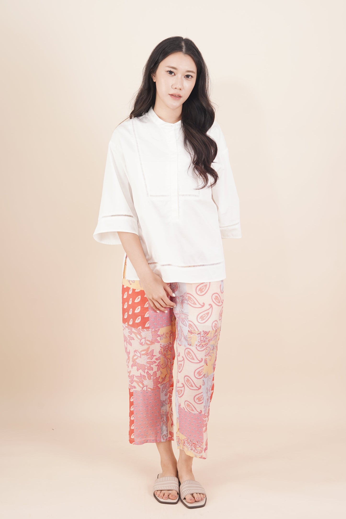 Lace-Inset 3/4 Sleeve Top