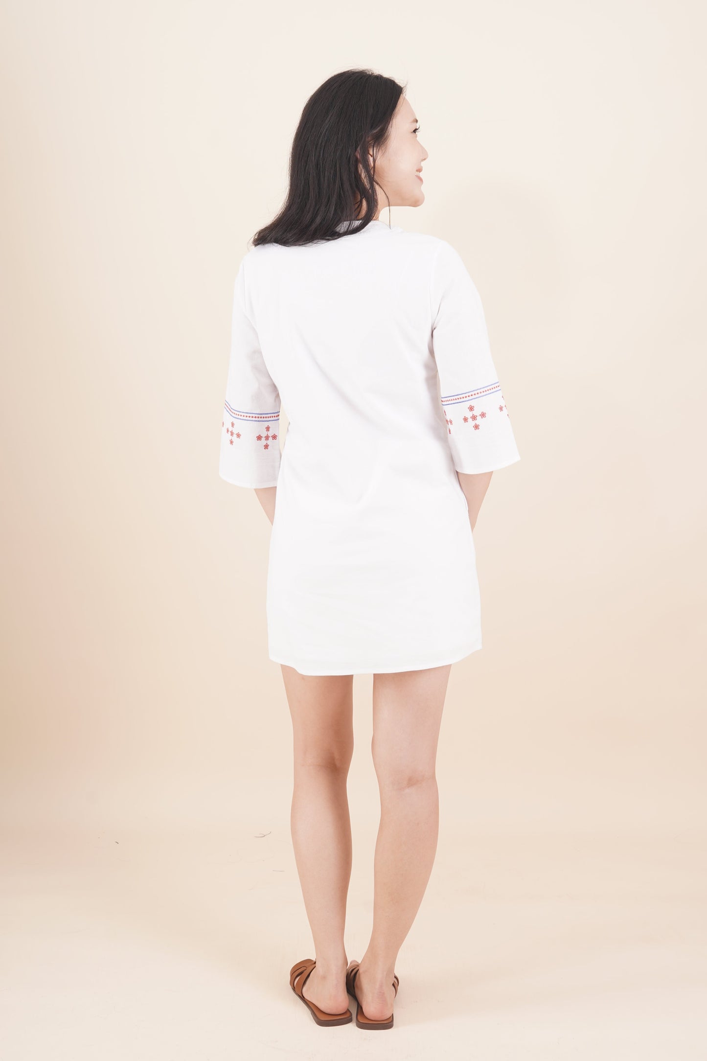 Embroidered 3/4 Sleeve Short Dress
