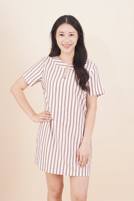 Striped Short Sleeve Short Dress