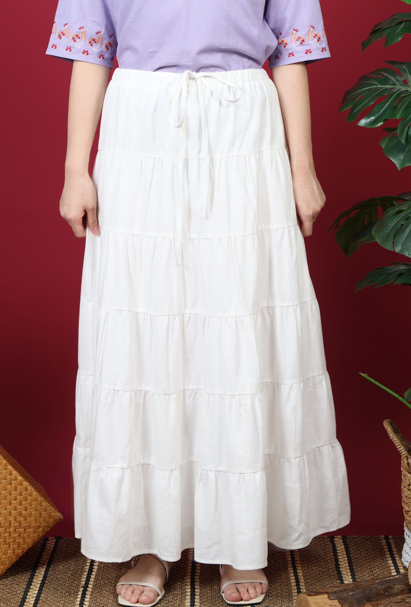 Pleats Layered Long Skirt