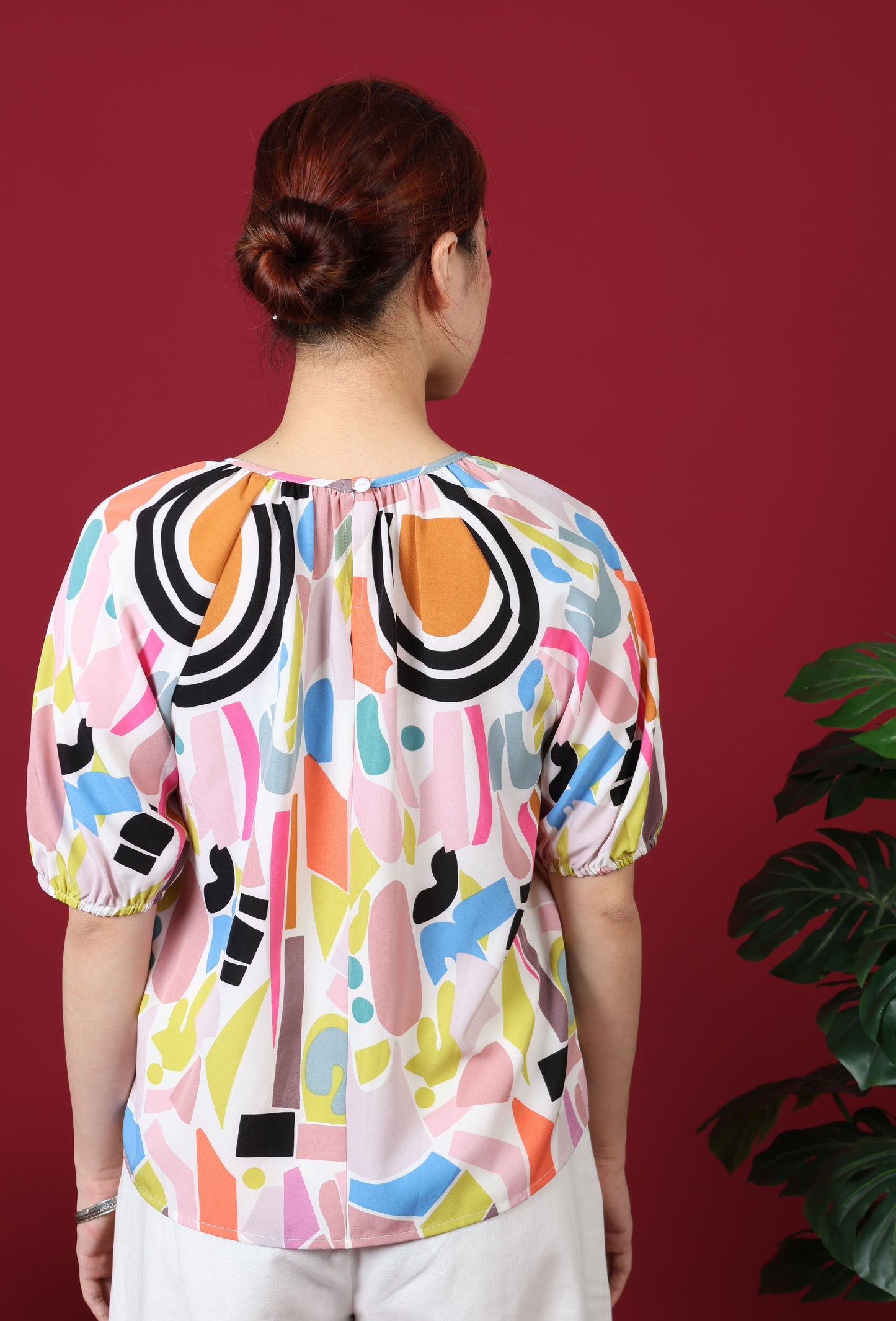 Printed Gathered Neckline Blouse