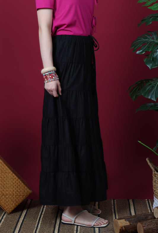 Pleats Layered Long Skirt