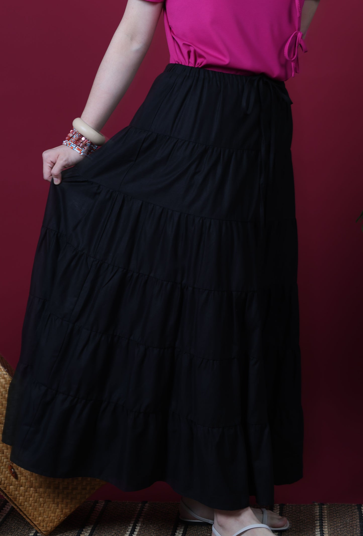 Pleats Layered Long Skirt