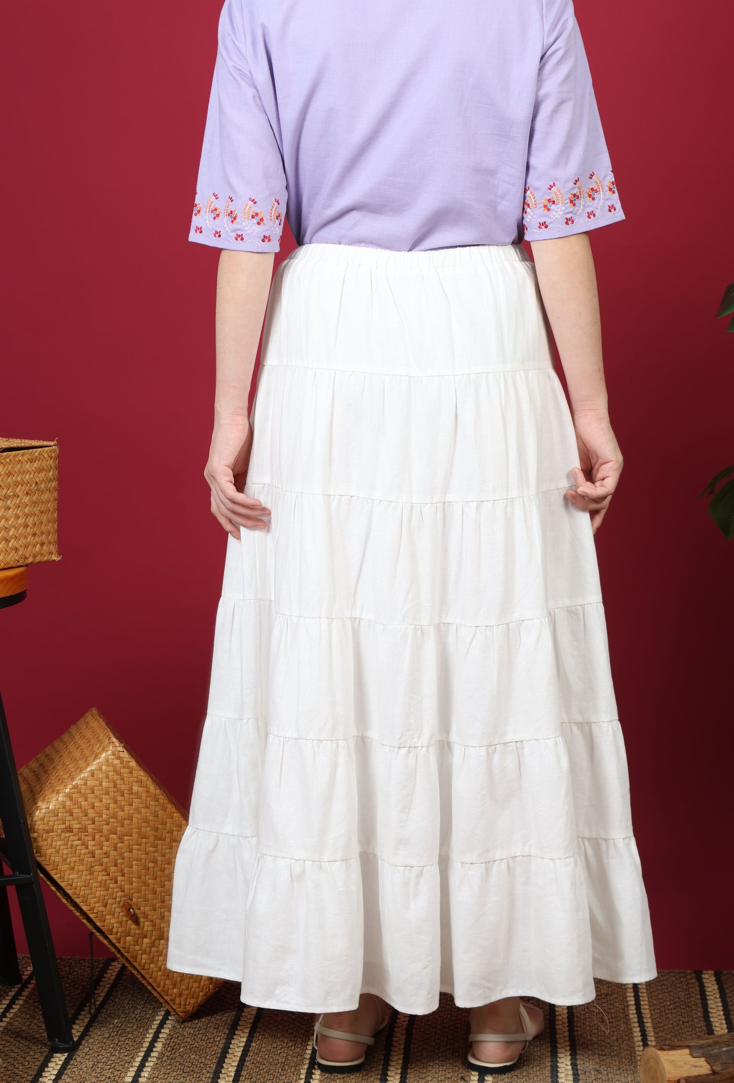 Pleats Layered Long Skirt