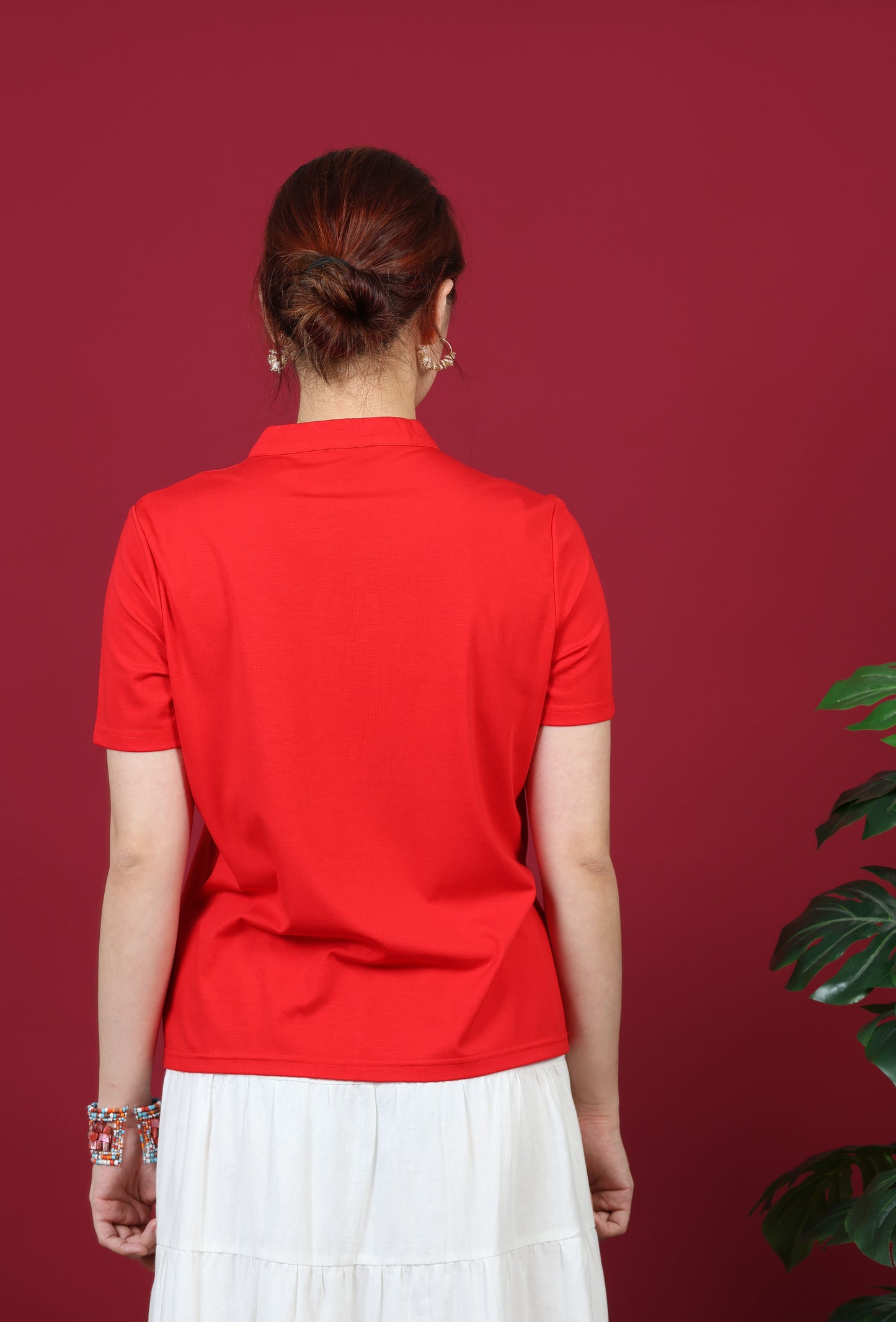 Short Sleeve Mandarin Collar Top