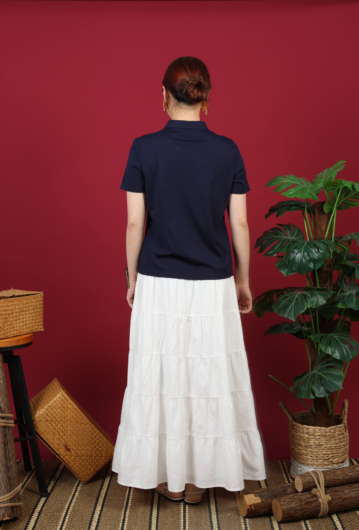 Chest Cutout Mandarin Collar Top