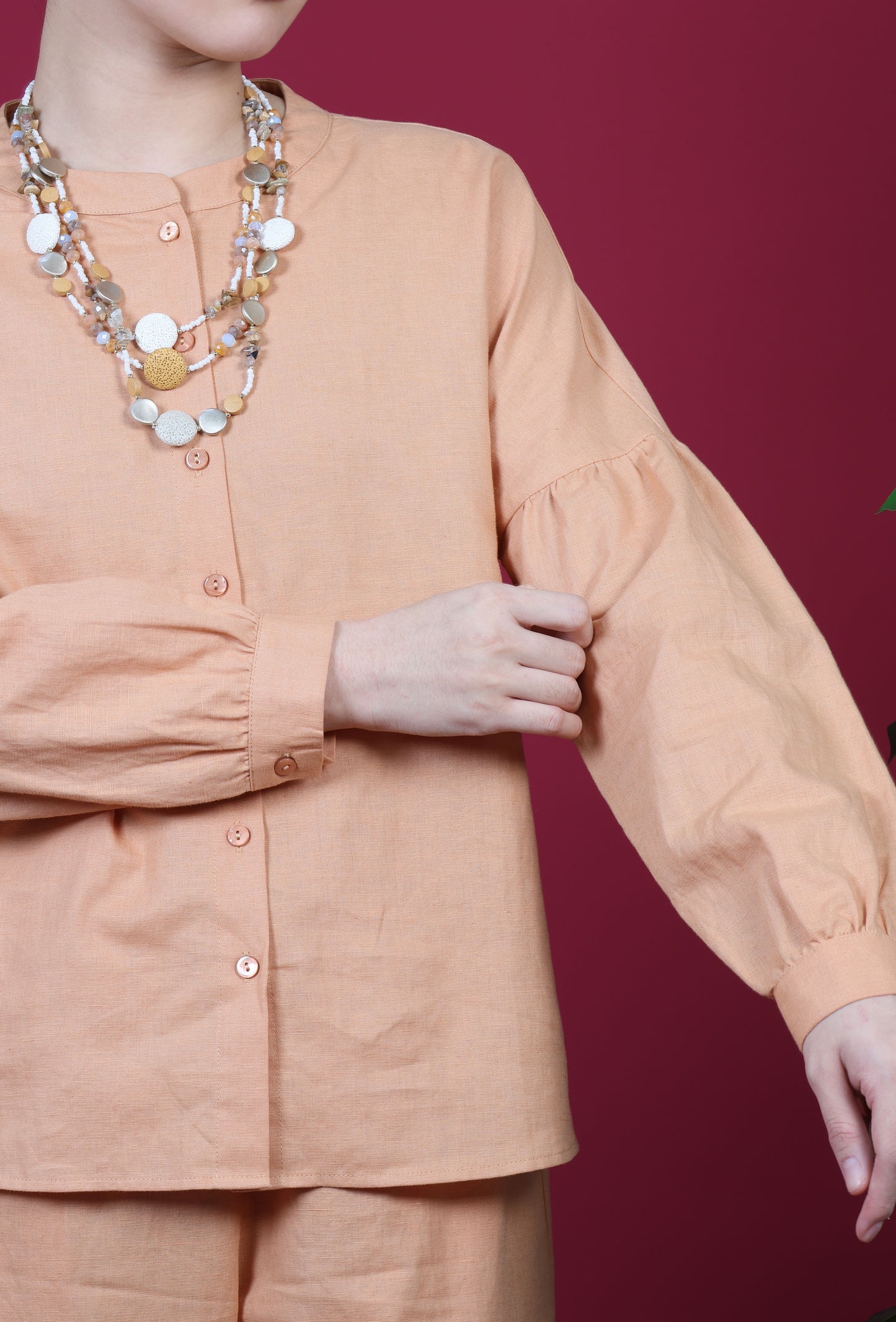 Mandarin Collar With Puff Sleeve Top