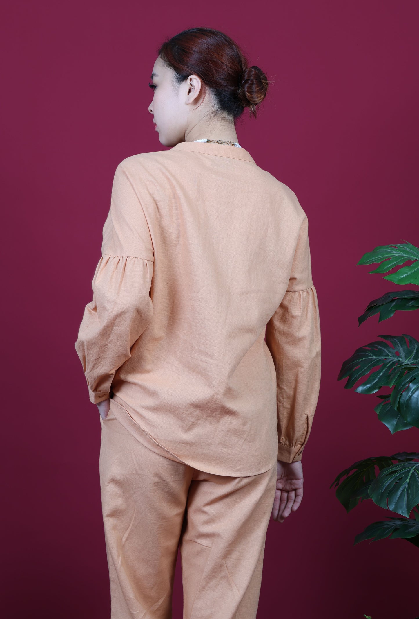 Mandarin Collar With Puff Sleeve Top