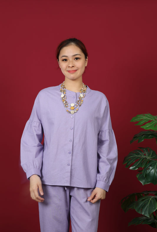 Mandarin Collar With Puff Sleeve Top