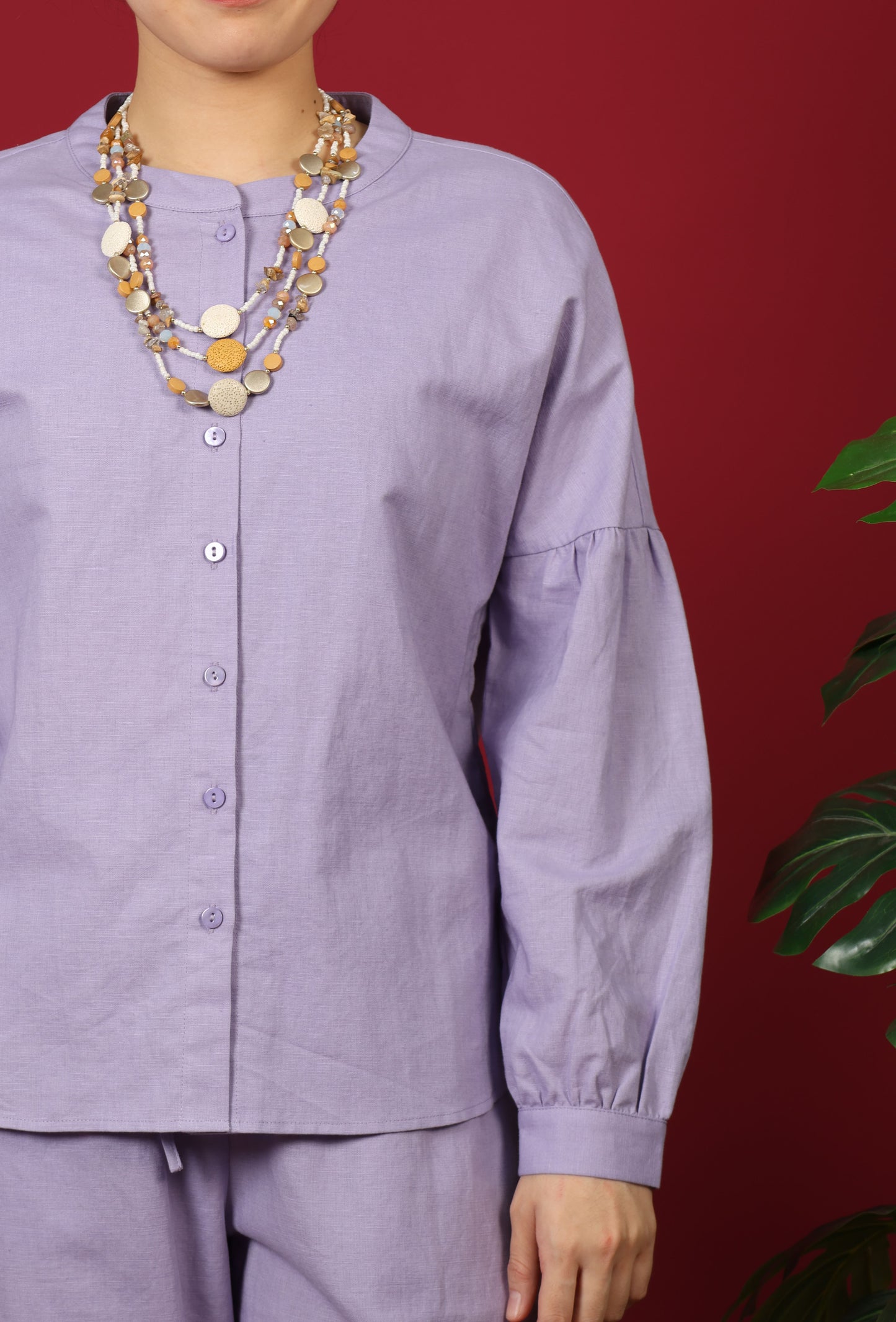 Mandarin Collar With Puff Sleeve Top