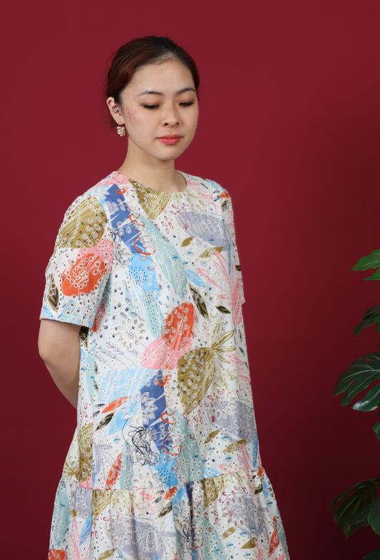 Mandarin With Floral Print Short Sleeve Dress
