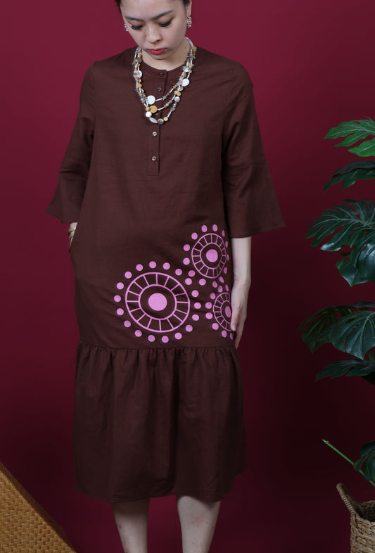 Mandarin Collar With Lace Print Slash Sleeve Dress