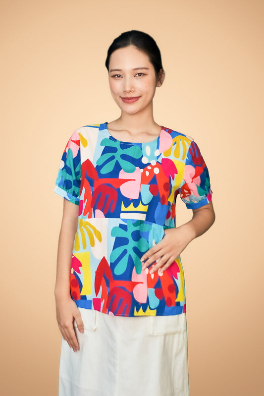 Printed Round Neck Short Sleeve Top