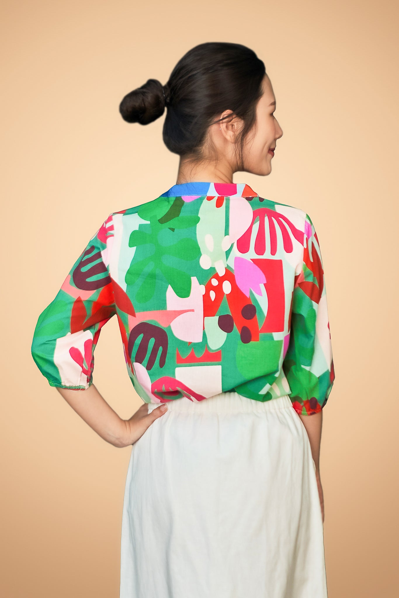 Printed Button Short Sleeve Top