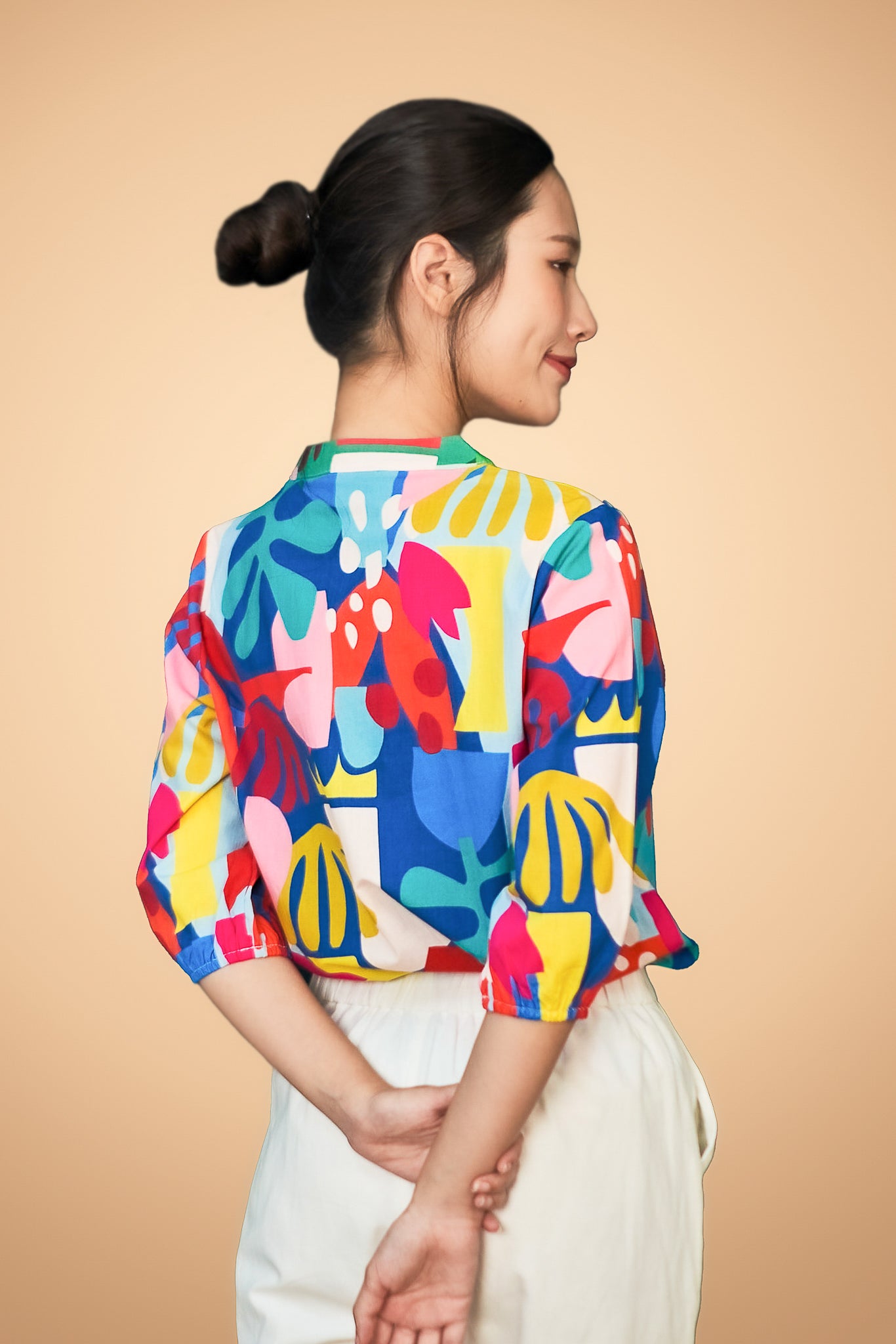 Printed Button Short Sleeve Top