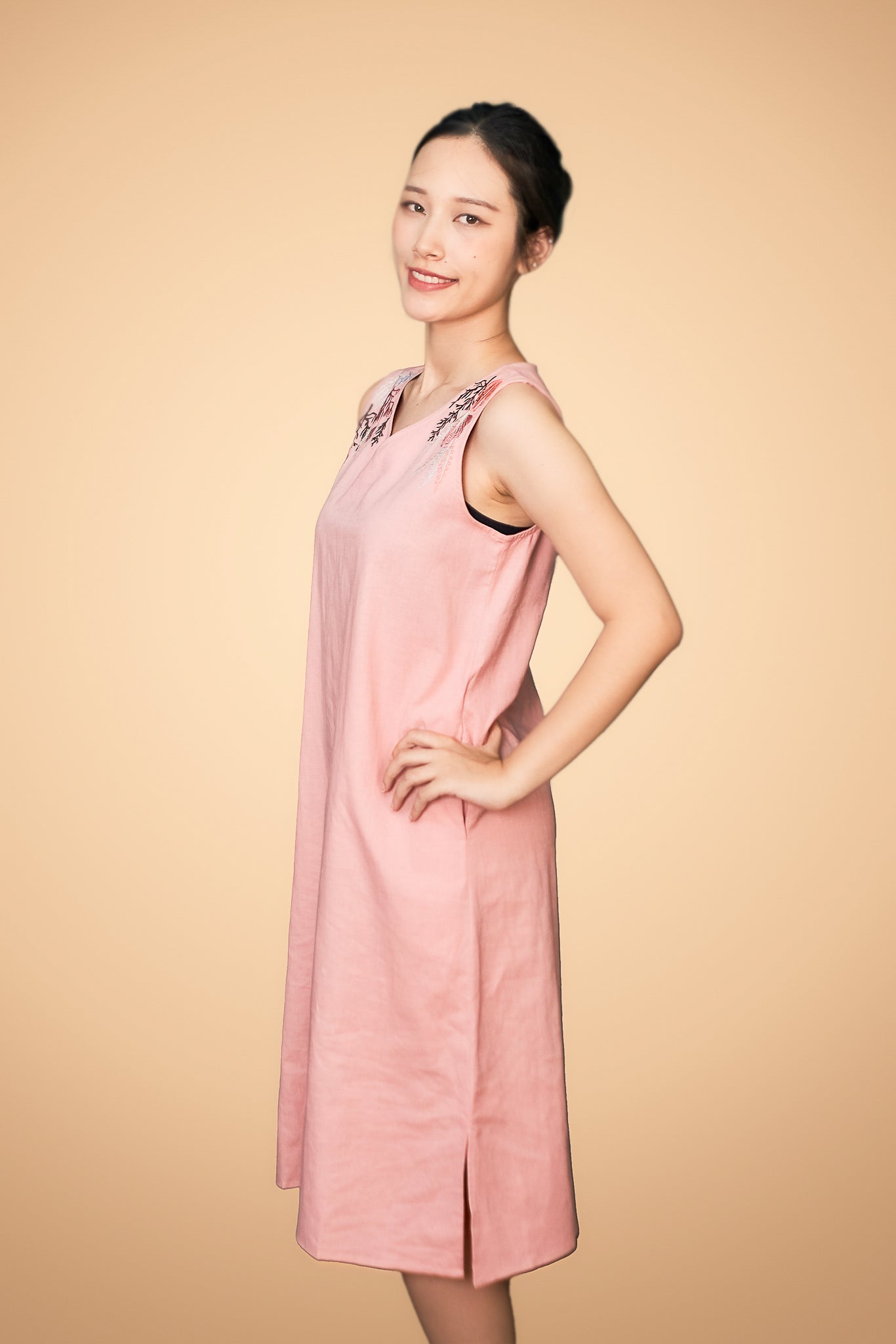 Embroidered Sleeveless Midi Dress