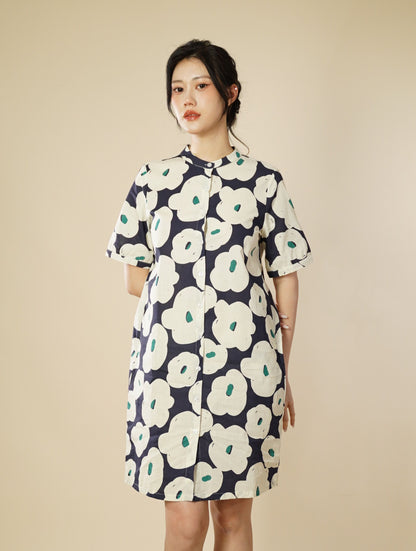 Printed Short Sleeve Short Dress