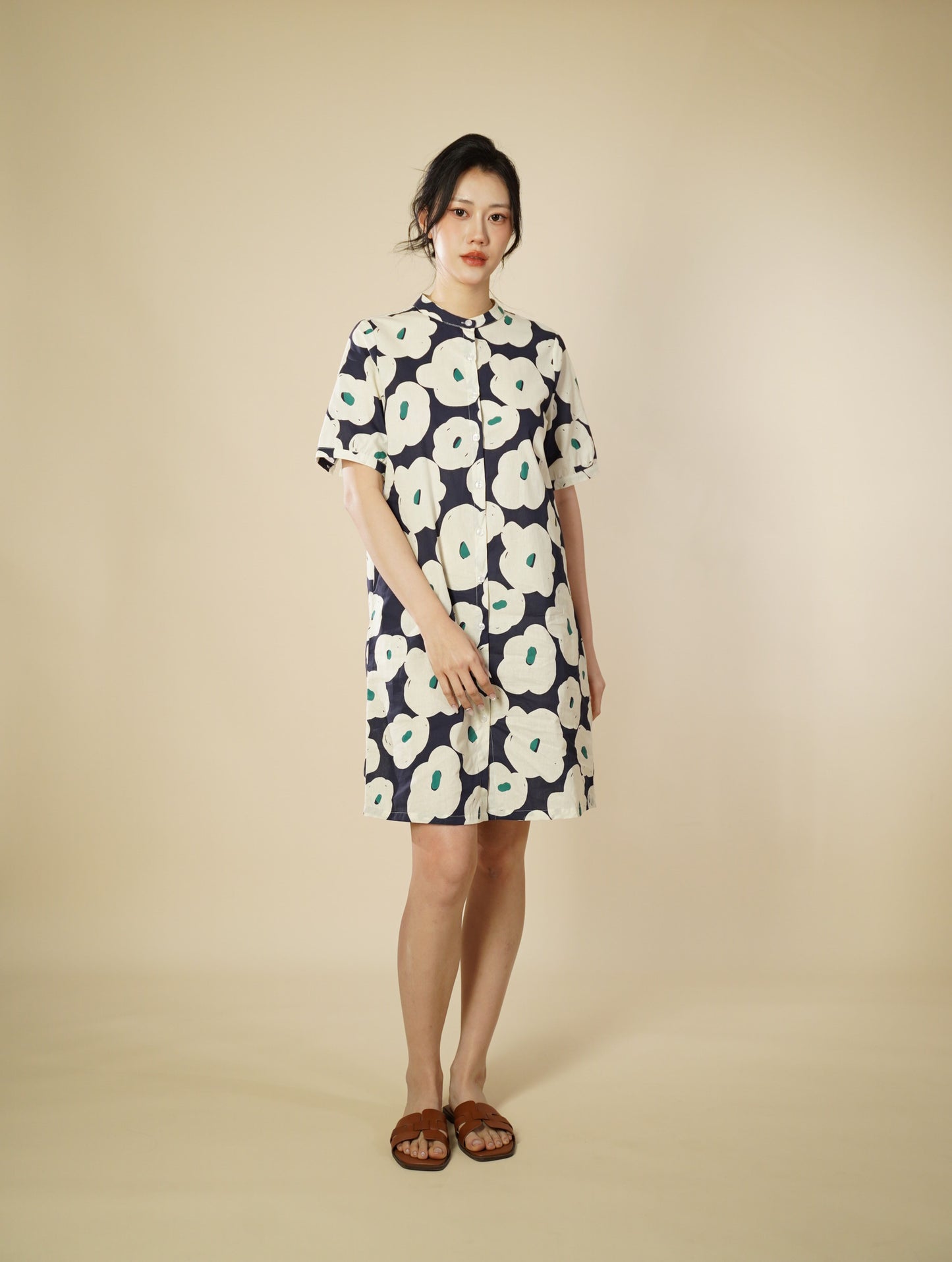 Printed Short Sleeve Short Dress