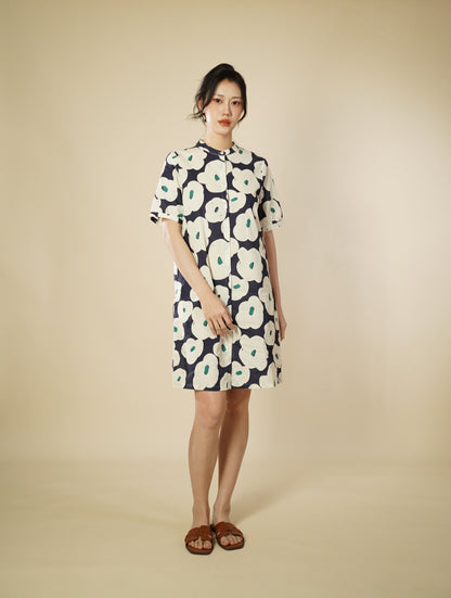 Printed Short Sleeve Short Dress